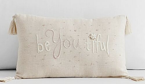 Pottery Barn Pillow. Be Youtiful. Never Used. PBK Tassel Decorative Pillow - Fresh Stock Dated December 2025
