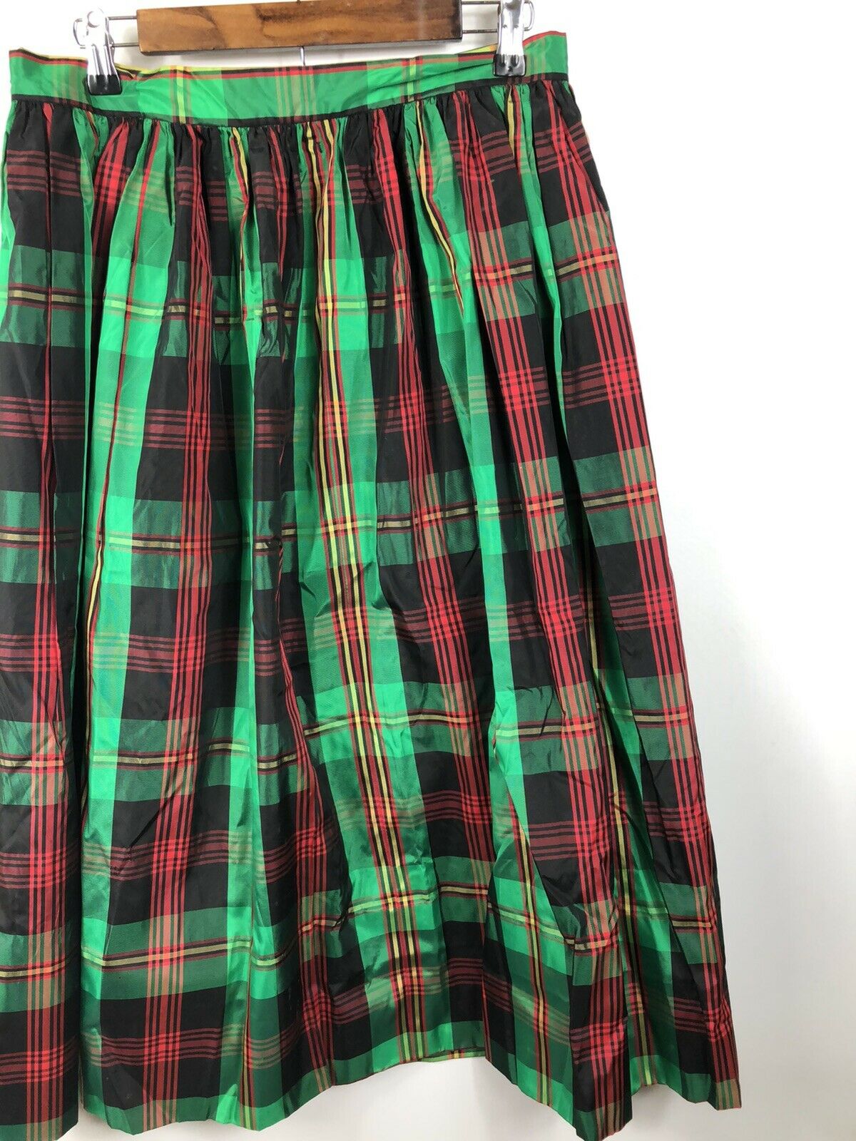 Vintage Les Wilk Taffeta Maxi Skirt 16 Plaid Green Red Yellow Black Christmas o - Fresh Stock Dated March 2026