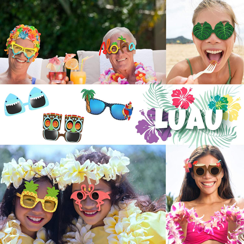 Luau Party Sunglasses - 9 Pairs Funny Hawaiian Glasses, Tropical Fancy Dress Pro - Fresh Stock Dated February 2026