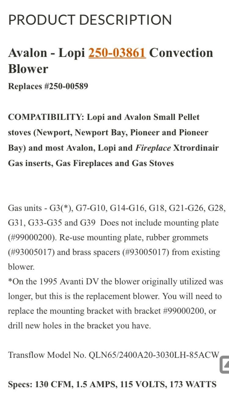 Universal Covection Blower Model 250-03861 - Fresh Stock Dated December 2025