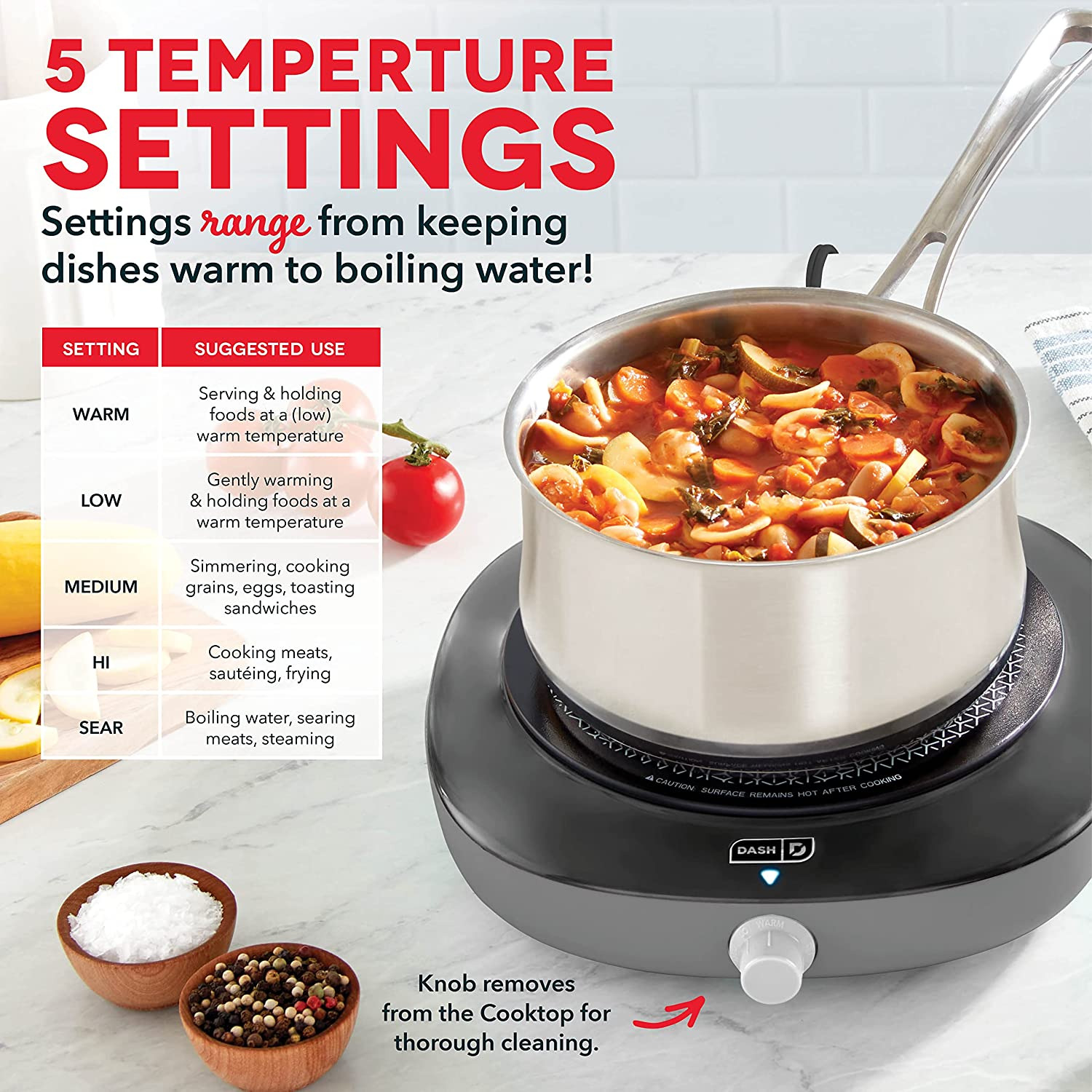 DASH Everyday Electric Cooktop with Infrared Heating, 5 Temperature Settings wit - Fresh Stock Dated February 2026