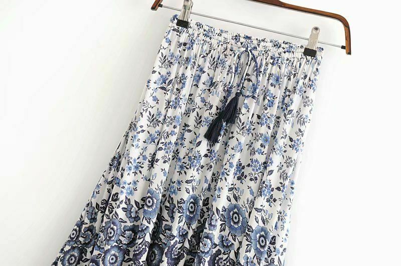 Women Vintage Bohemian Skirt Hippie Floral Print Tassel High Elastic Waist Maxi - Fresh Stock Dated February 2026