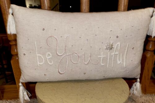 Pottery Barn Pillow. Be Youtiful. Never Used. PBK Tassel Decorative Pillow - Fresh Stock Dated December 2025