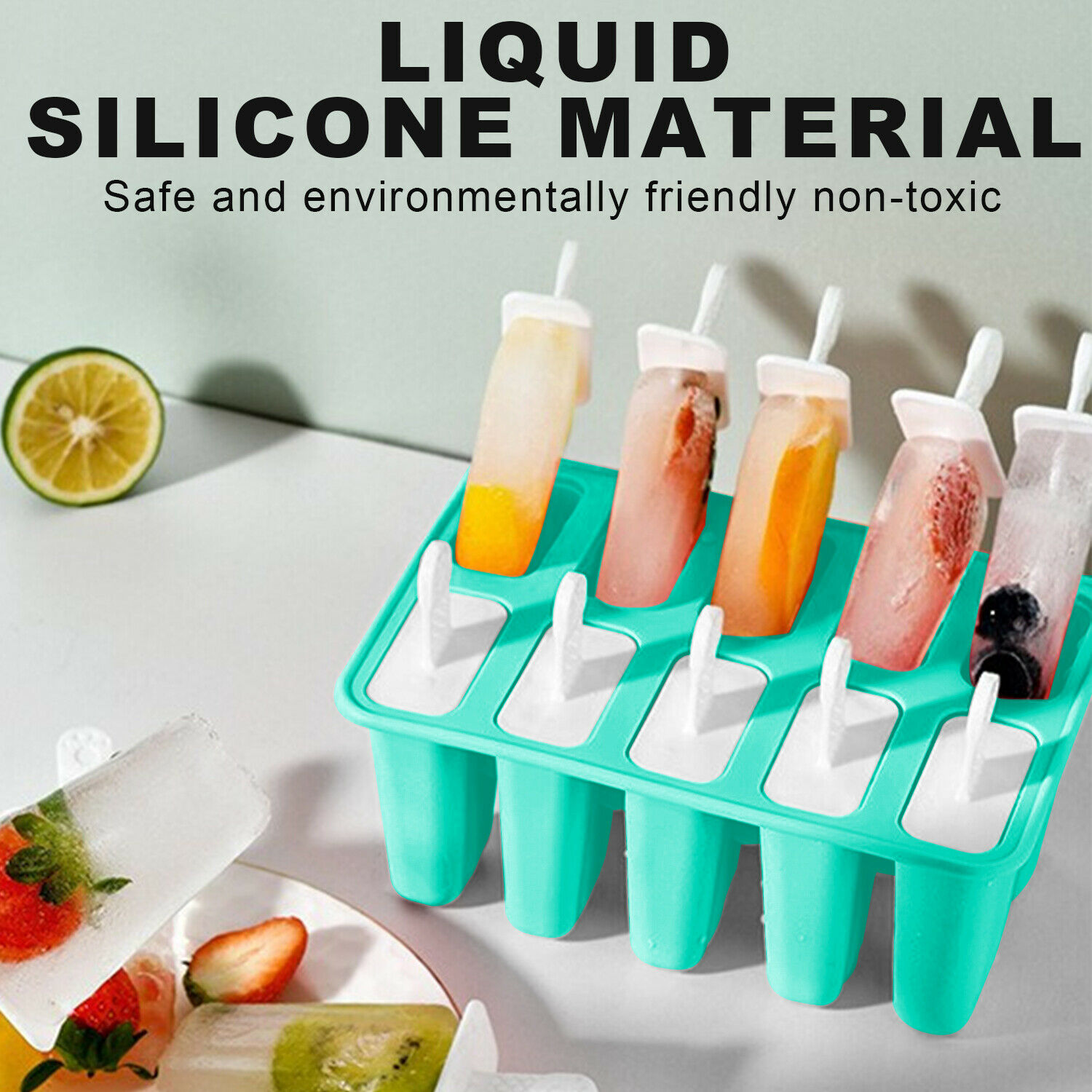 Ice Pop Molds Silicone Popsicle Frozen Moulds Maker Ice Cream Maker w/10 Sticks - Fresh Stock Dated February 2026