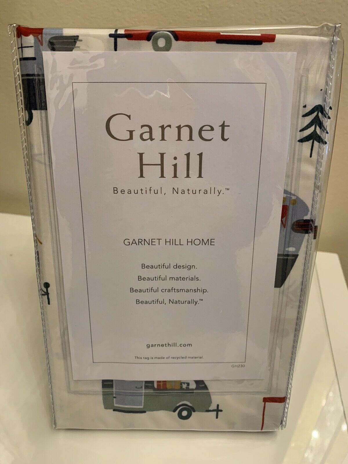 Garnet Hill Car PILLOW Sham Cover Camper Tree Holiday Winter ski Lodge tree bus - Fresh Stock Dated December 2025