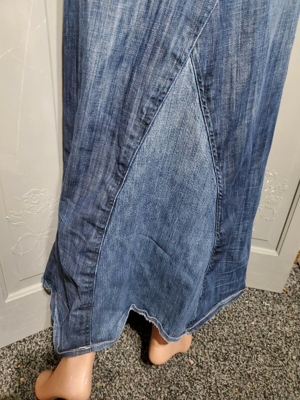 sz 7/8 S vtg maurices Denim Skirt Altered Jeans hippie style maxi low rise boho - Fresh Stock Dated February 2026