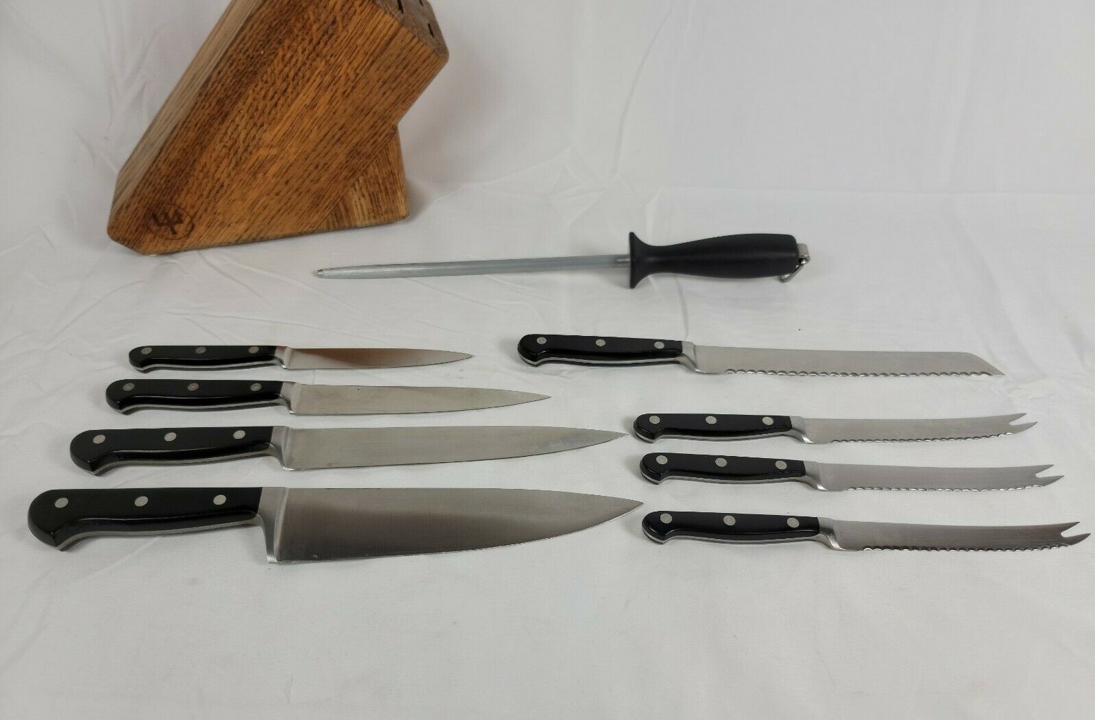 Wusthof Trident 9pc Knife Set with Original Block and Ceramic Sharpener - Fresh Stock Dated December 2025