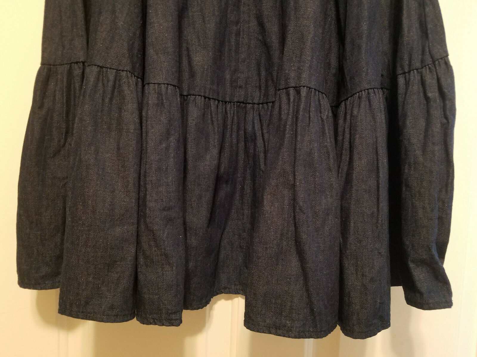 Vtg Faux Blue Jean Full Ruffled Boho Prairie Western Skirt 26