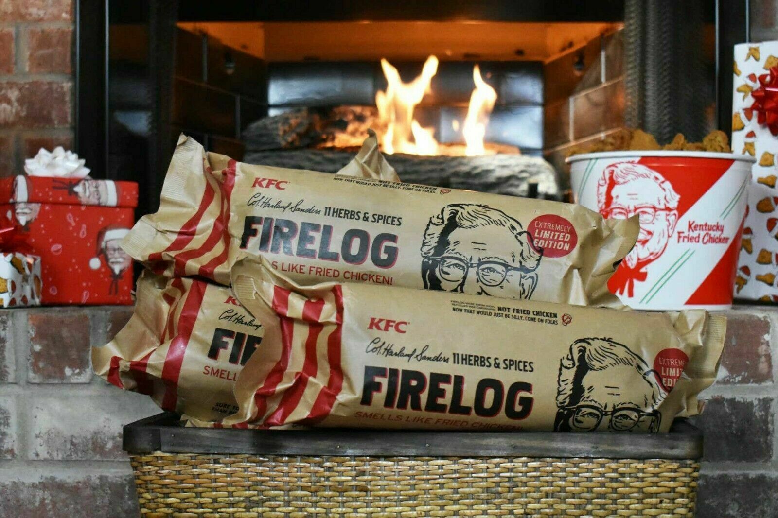 KFC Fire Log Enviro-Log 11 Herbs & Spices Kentucky Fried Chicken Duraflame - Fresh Stock Dated February 2026