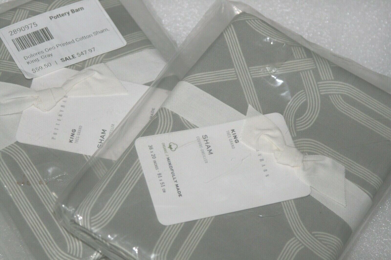 Pottery Barn, NWT, Set of (2) Dolores Geo Printed Cotton Sham, King, Gray - Fresh Stock Dated February 2026