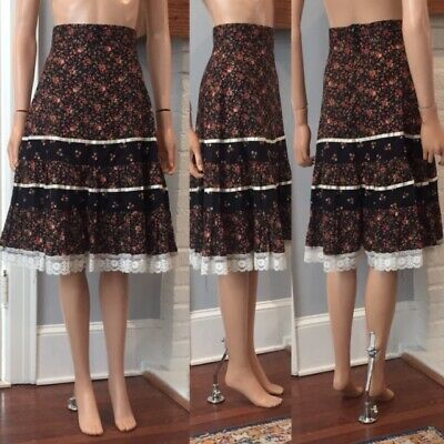 PRAIRIE VINTAGE 1970s FLORAL PRINT COTTON HIPPIE PEASANT SKIRT sz XS - Fresh Stock Dated March 2026