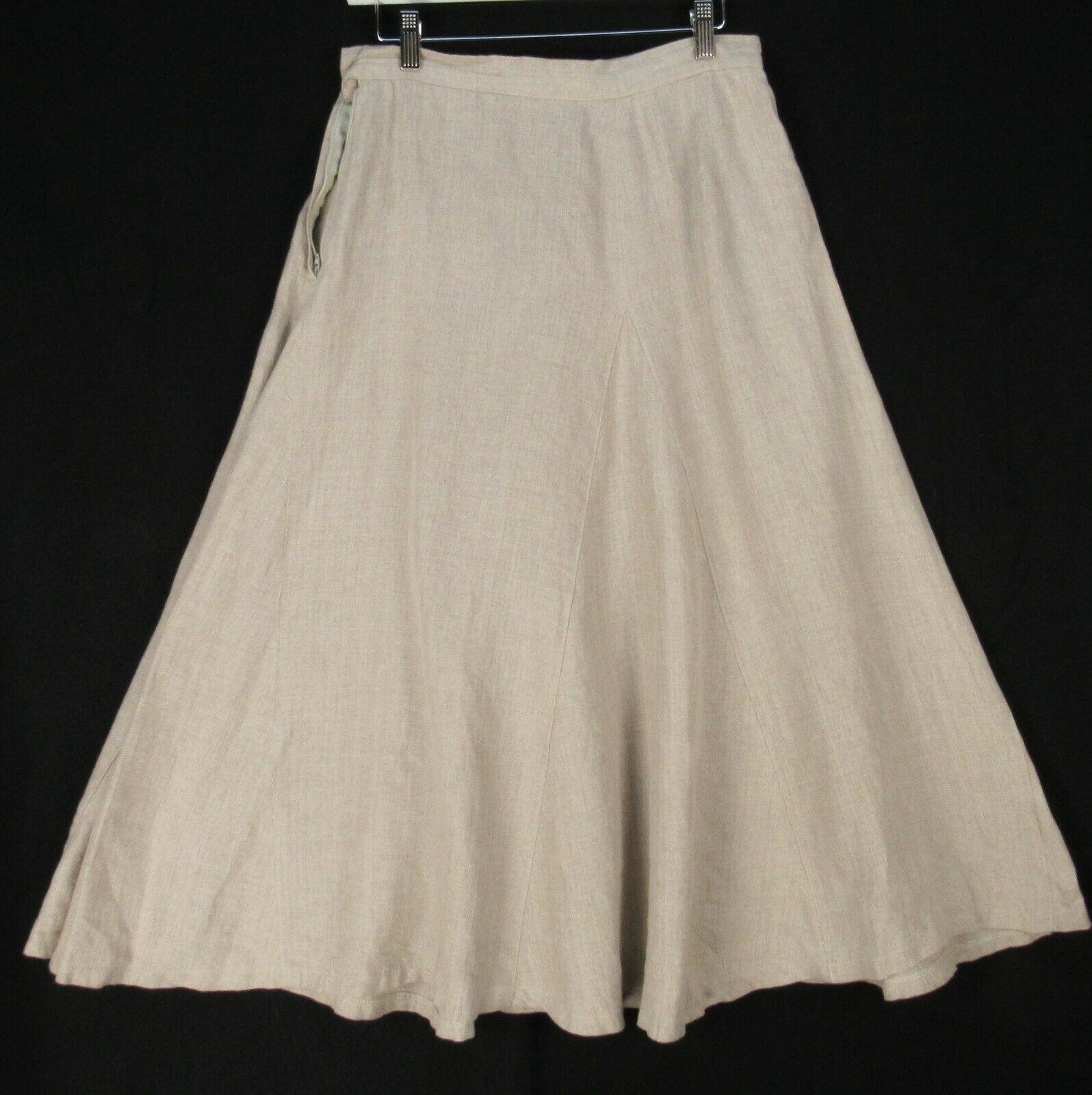 Vintage Cathy Hardwick Beige Linen Gore Panel Skirt 28
