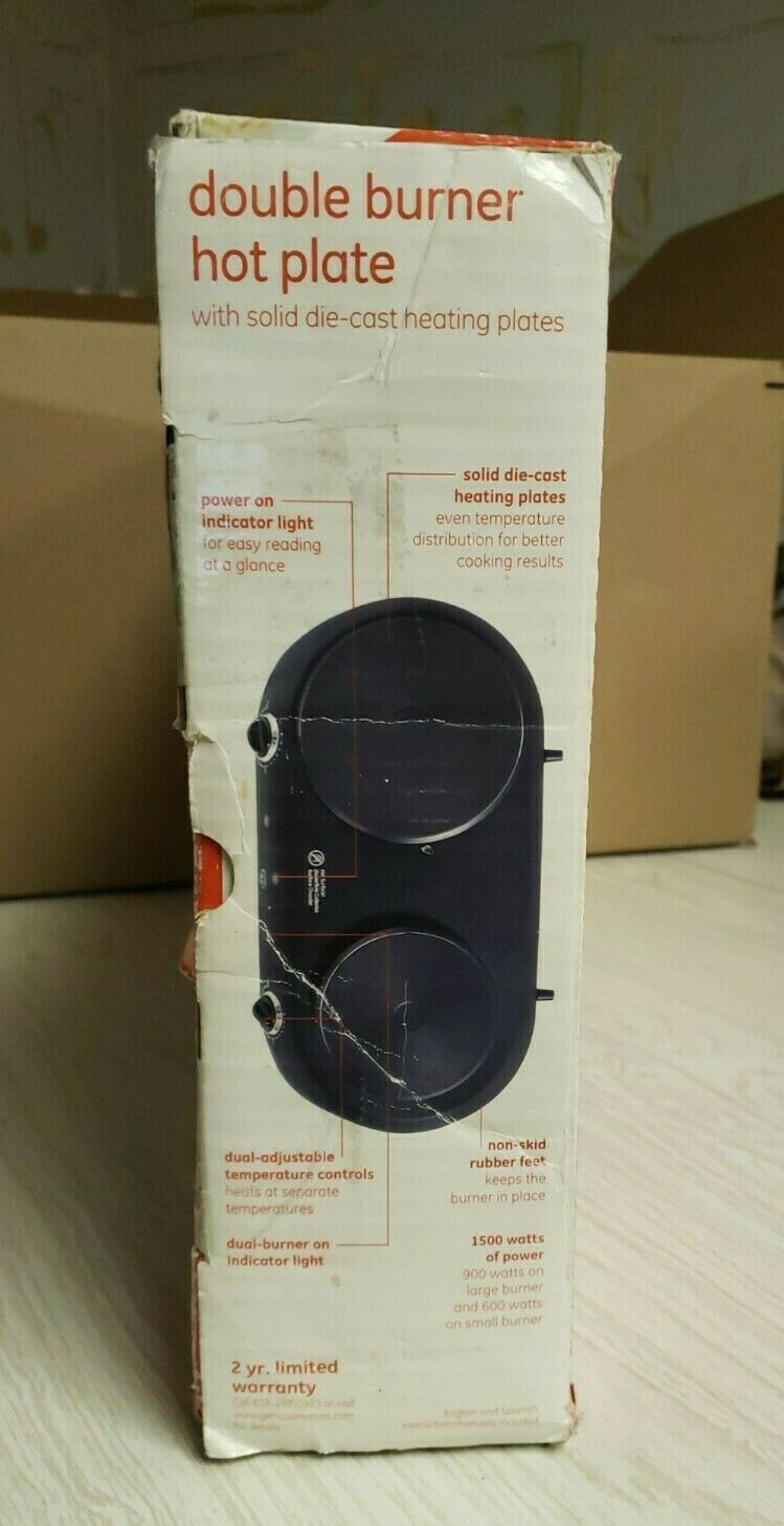 GE Double Burner Hot Plate Electric Portable Stove Solid Die Cast Heating Plates - Fresh Stock Dated December 2025
