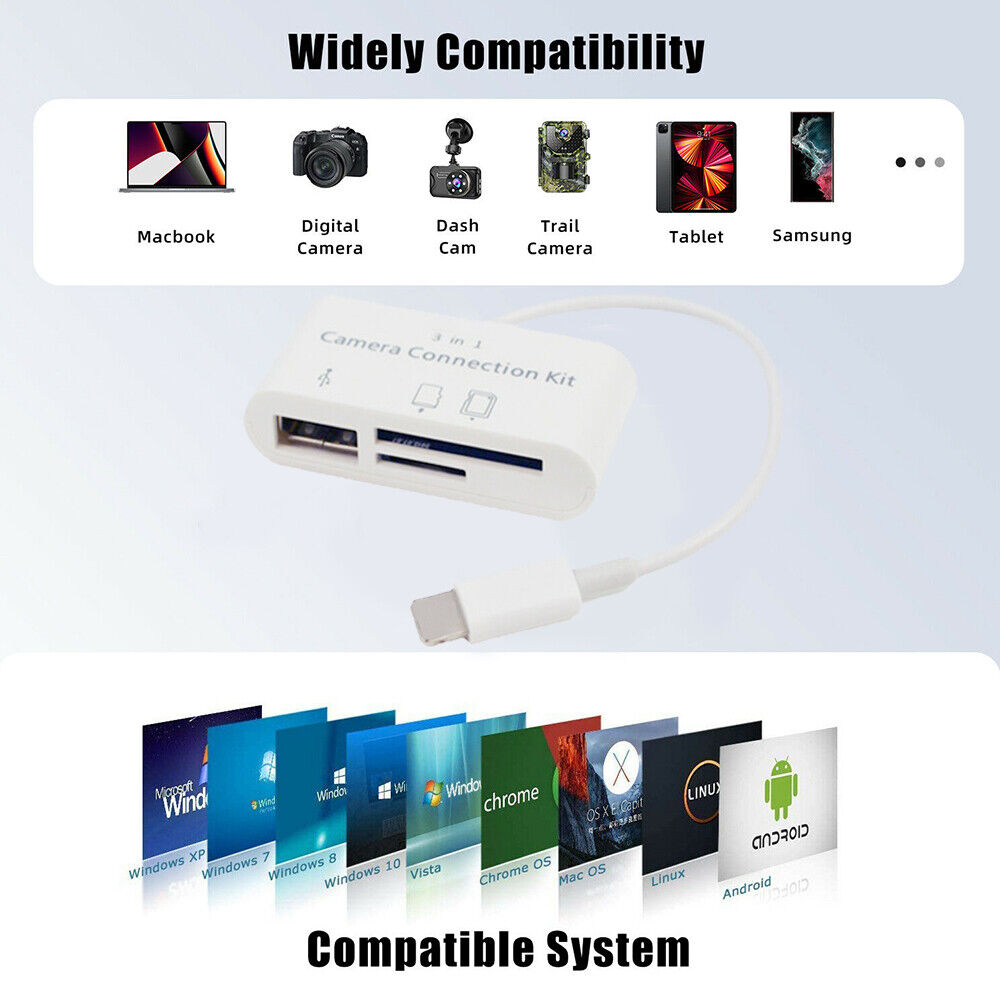 3 in 1 Micro SD Card Reader Adapter USB Hub Converter For iPhone iPad Camera US - Fresh Stock Dated February 2026