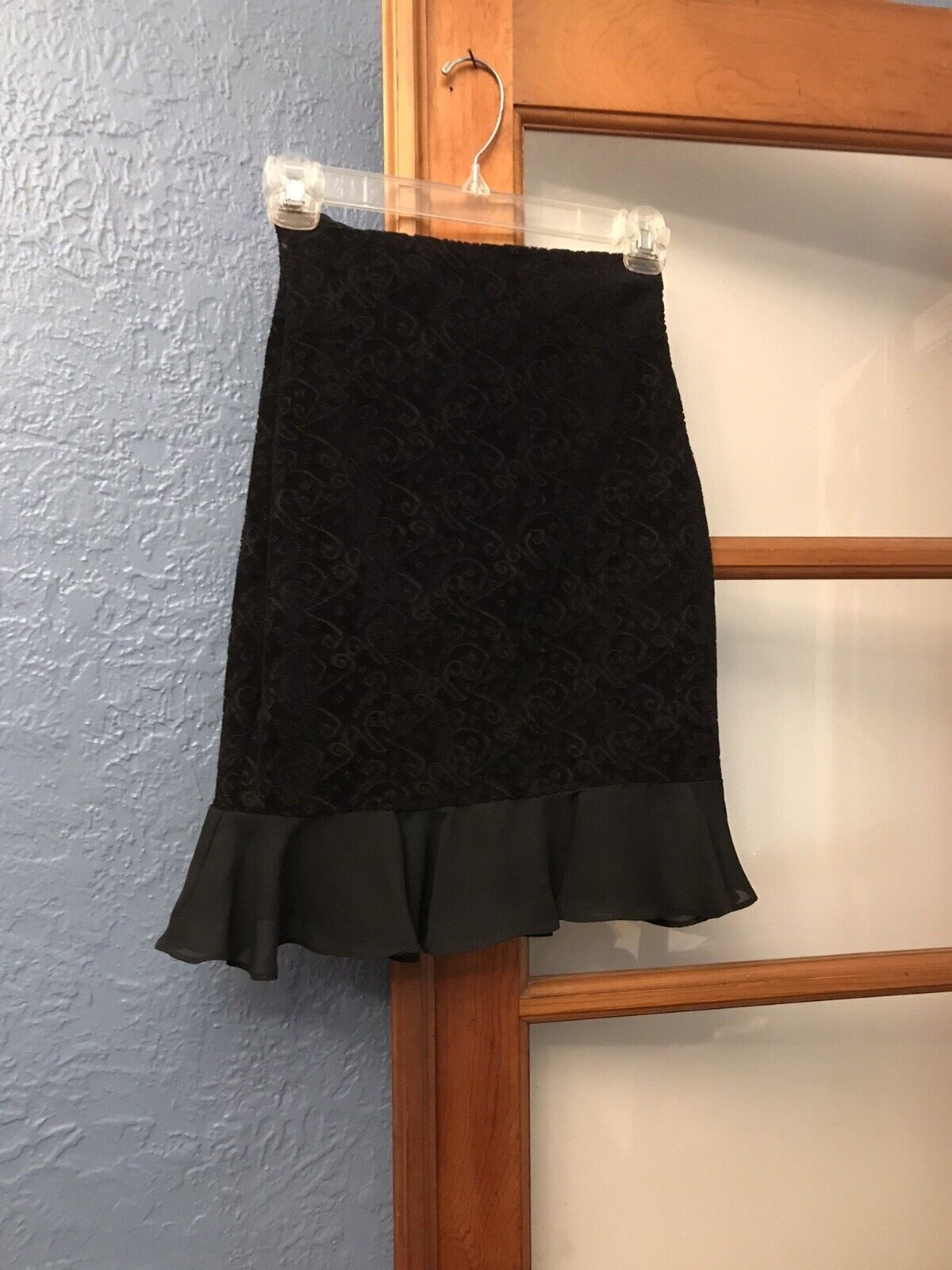 VINTAGE 90s CONTEMPO Little Black Velvet Ruffled Skirt Sexy! Size XS/S Rare Find - Fresh Stock Dated March 2026