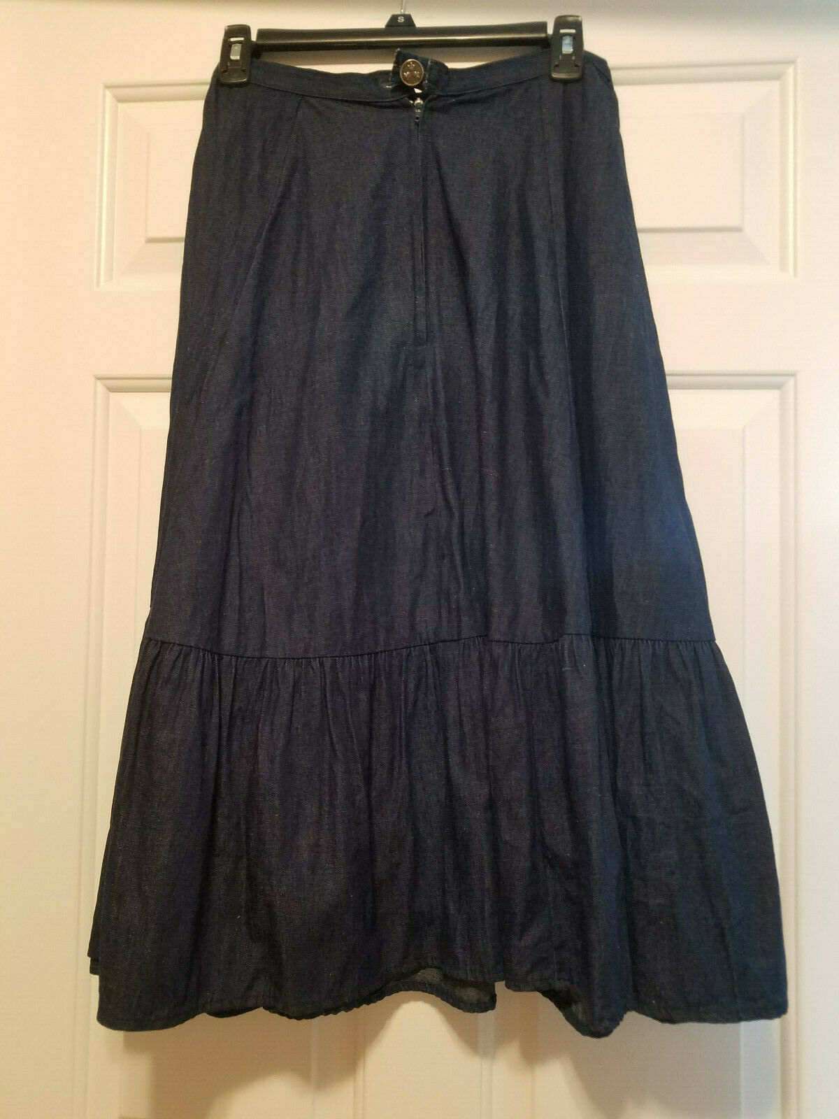 Vtg Faux Blue Jean Full Ruffled Boho Prairie Western Skirt 26