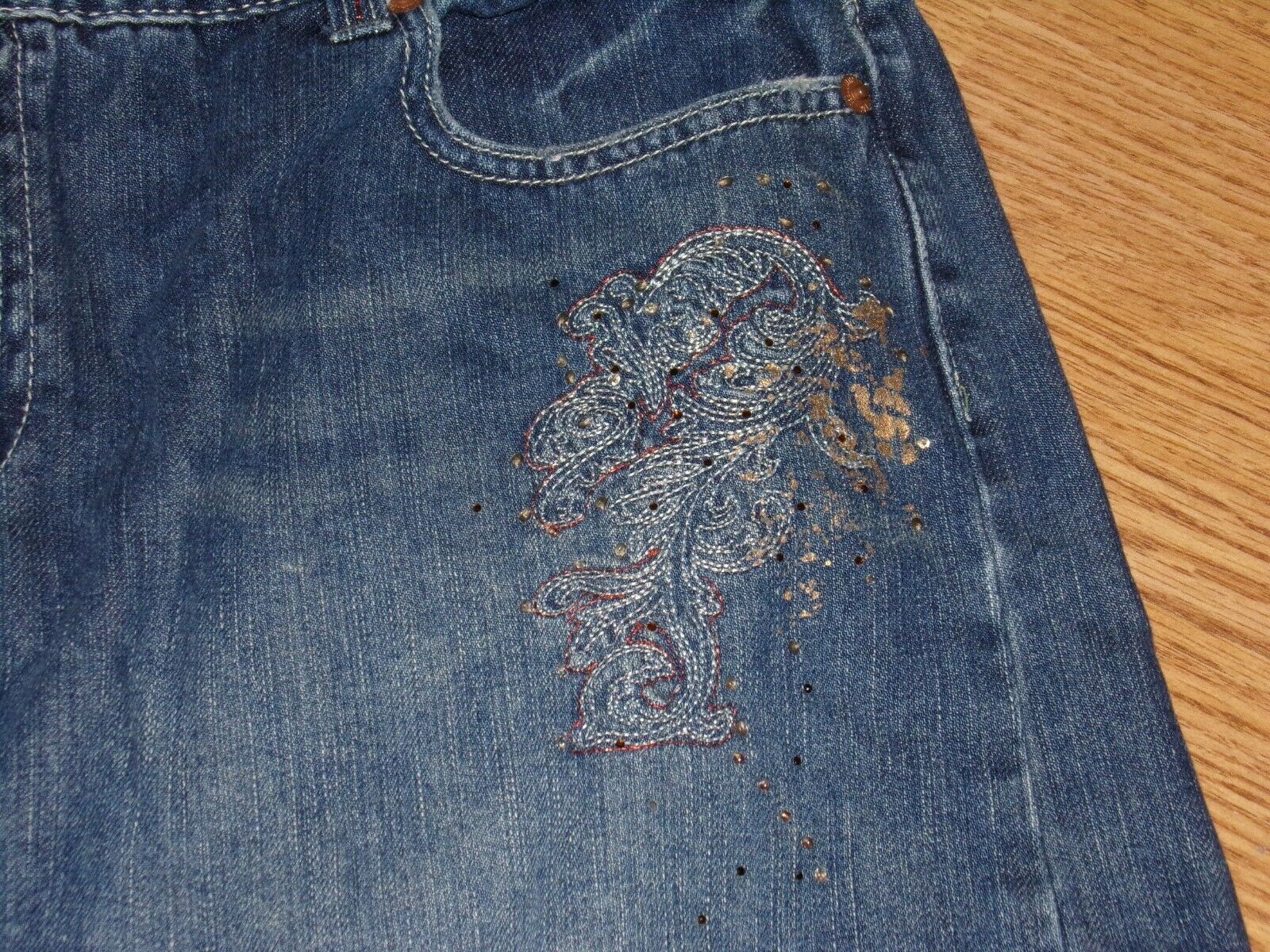 VTG AMERICAN EAGLE WOMENS SIZE 12 DENIM SKIRT EMBROIDER BEADS DISTRESSED - Fresh Stock Dated February 2026