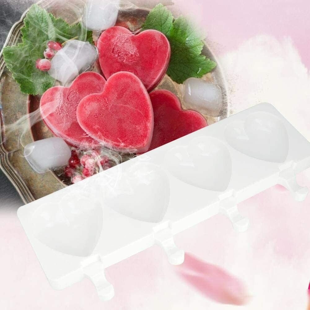 Silicone Frozen Ice Popsicle Maker 4 Cavities Cute Heart Shaped White NEW - Fresh Stock Dated February 2026