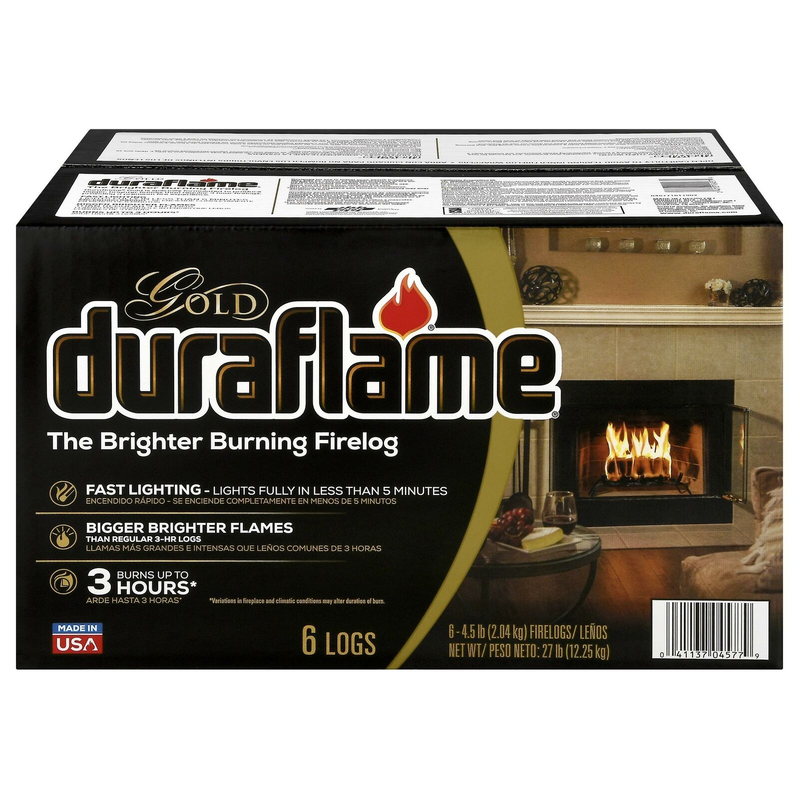 Firelogs Duraflame Gold Ultra Premium 4.5lb , 6-Pack Case, 3 Hour Burn - Fresh Stock Dated December 2025