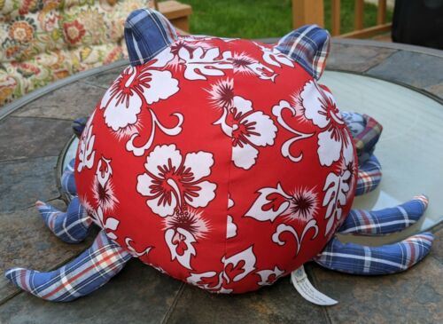 Pottery Barn Kids PBK.Crab decor Pillow Plush Hawaiian Print Plaid Legs Adorable - Fresh Stock Dated December 2025