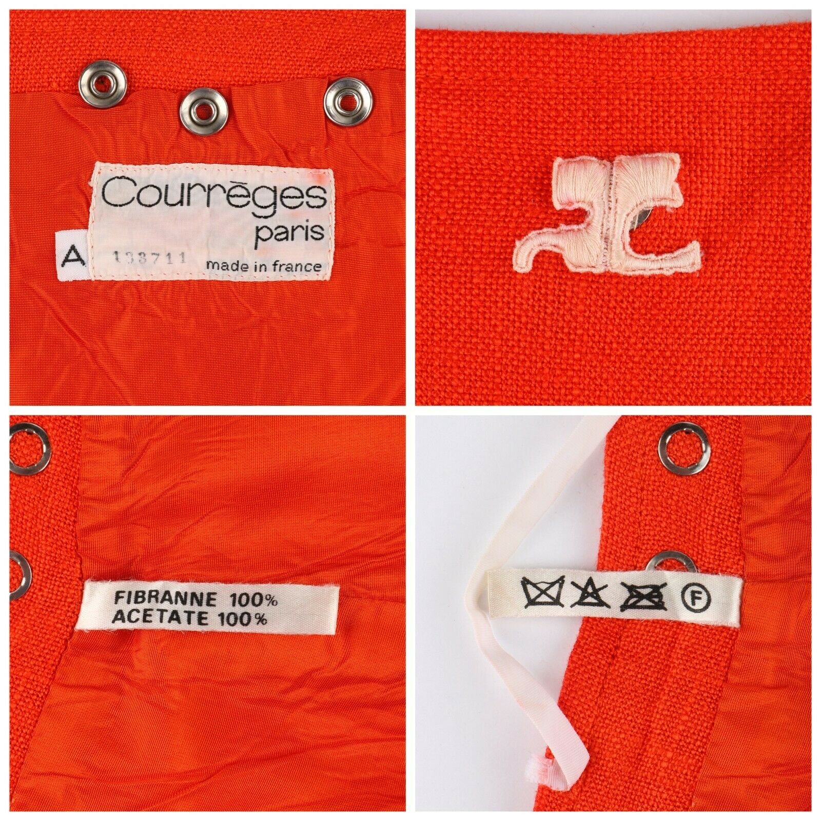 COURREGES c.1960’s Orange White Signature Logo Snap Button Up A-Line Wrap Skirt - Fresh Stock Dated March 2026