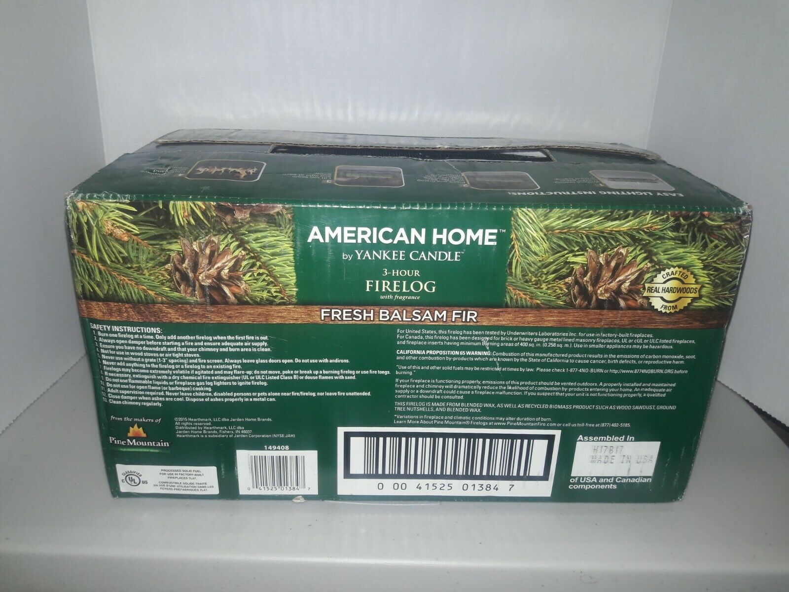 4 Pack Fire logs Yankee Candle Fresh Balsam Fir Fireplace Wood Burning - Fresh Stock Dated December 2025