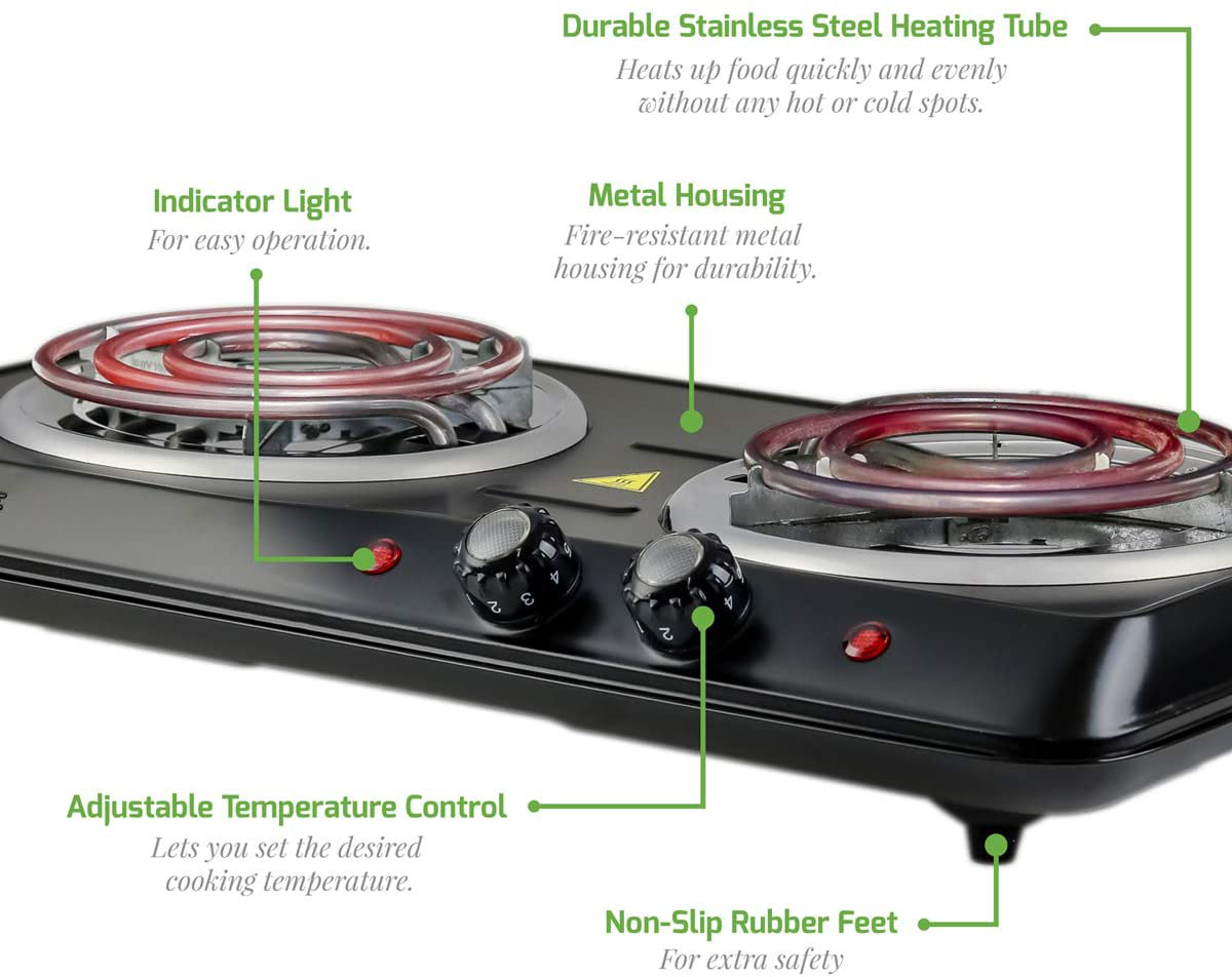 Estufa Cocina Portatil Electrica De 2 Hornillas Para Campamento Casa Apartamento - Fresh Stock Dated February 2026