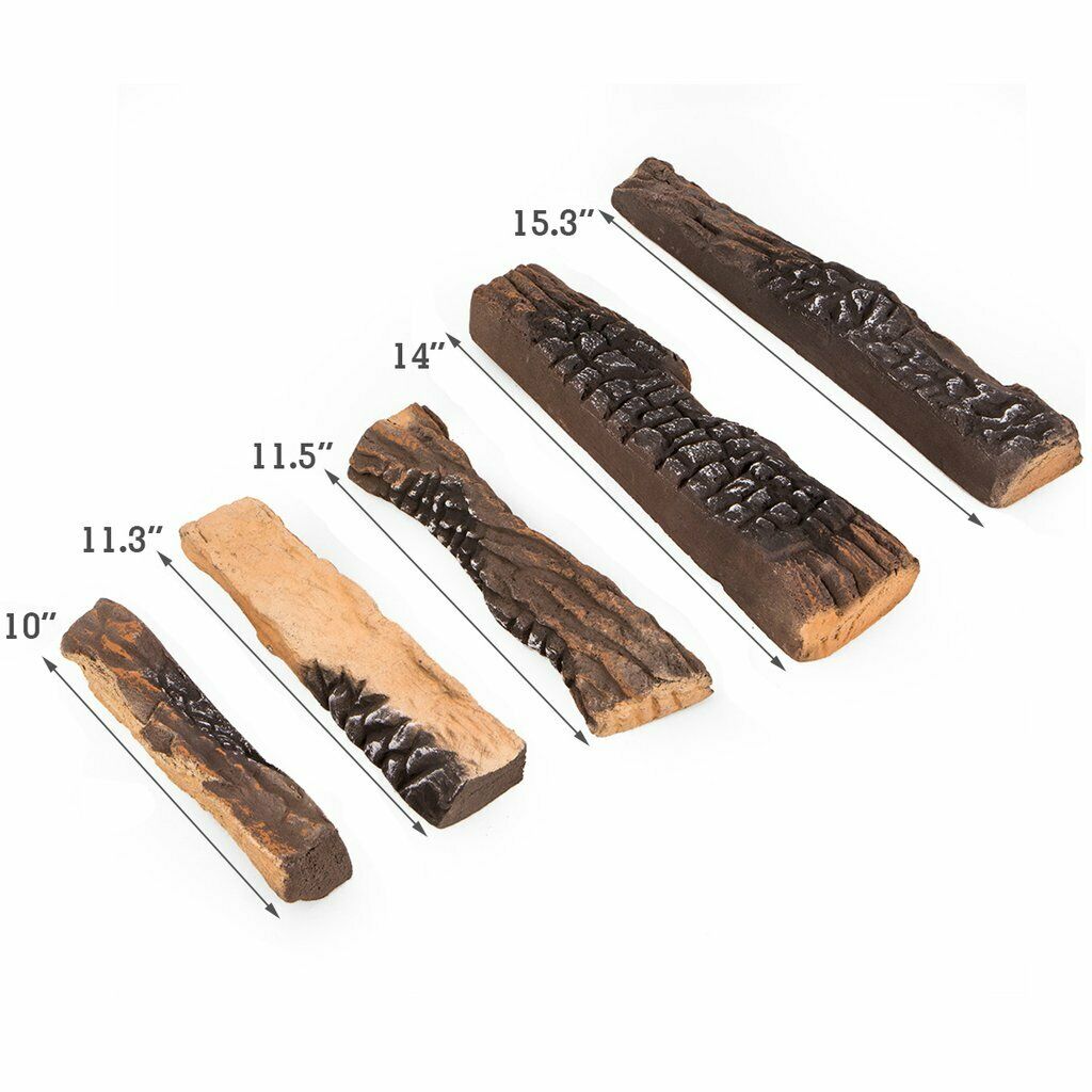 Decorative Realistic Flame 10 PC Petite Ceramic Wood Fireplace Firepit Log Set - Fresh Stock Dated February 2026