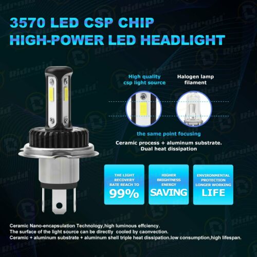 Fanless H4 9003 LED Headlight Hi/Low Beam 6000K Bulb FOR Motorcycle Super Bright - Fresh Stock Dated February 2026