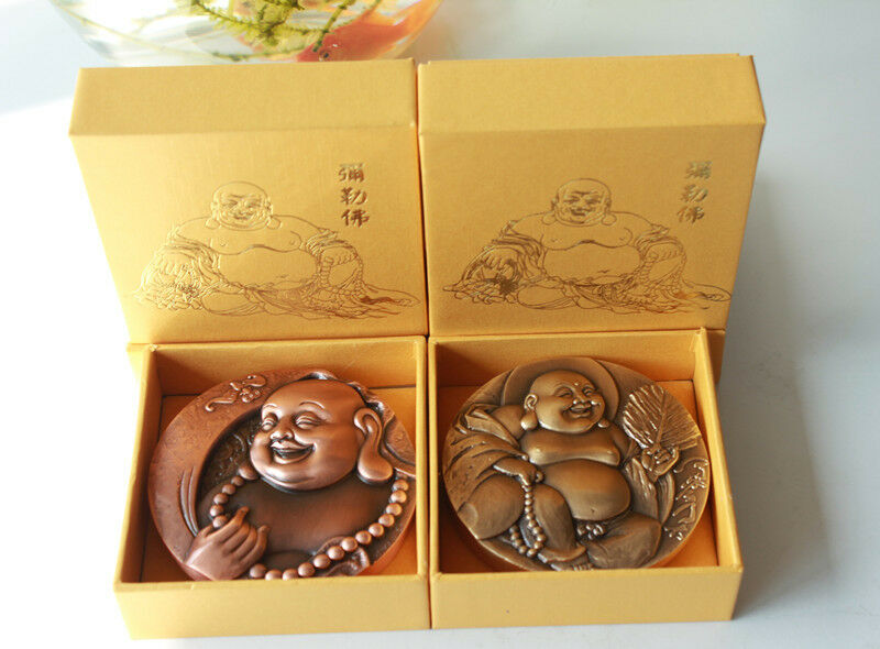 A Pair of China 80mm Medals (Brass and Copper) - Maitreya 弥勒佛 - Fresh Stock Dated February 2026