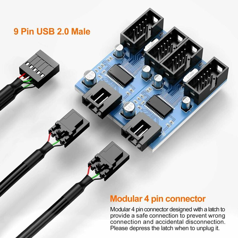 Motherboard USB2.0 9pin USB Header Splitter Male 1 to 4 1 4 Converter - Fresh Stock Dated February 2026
