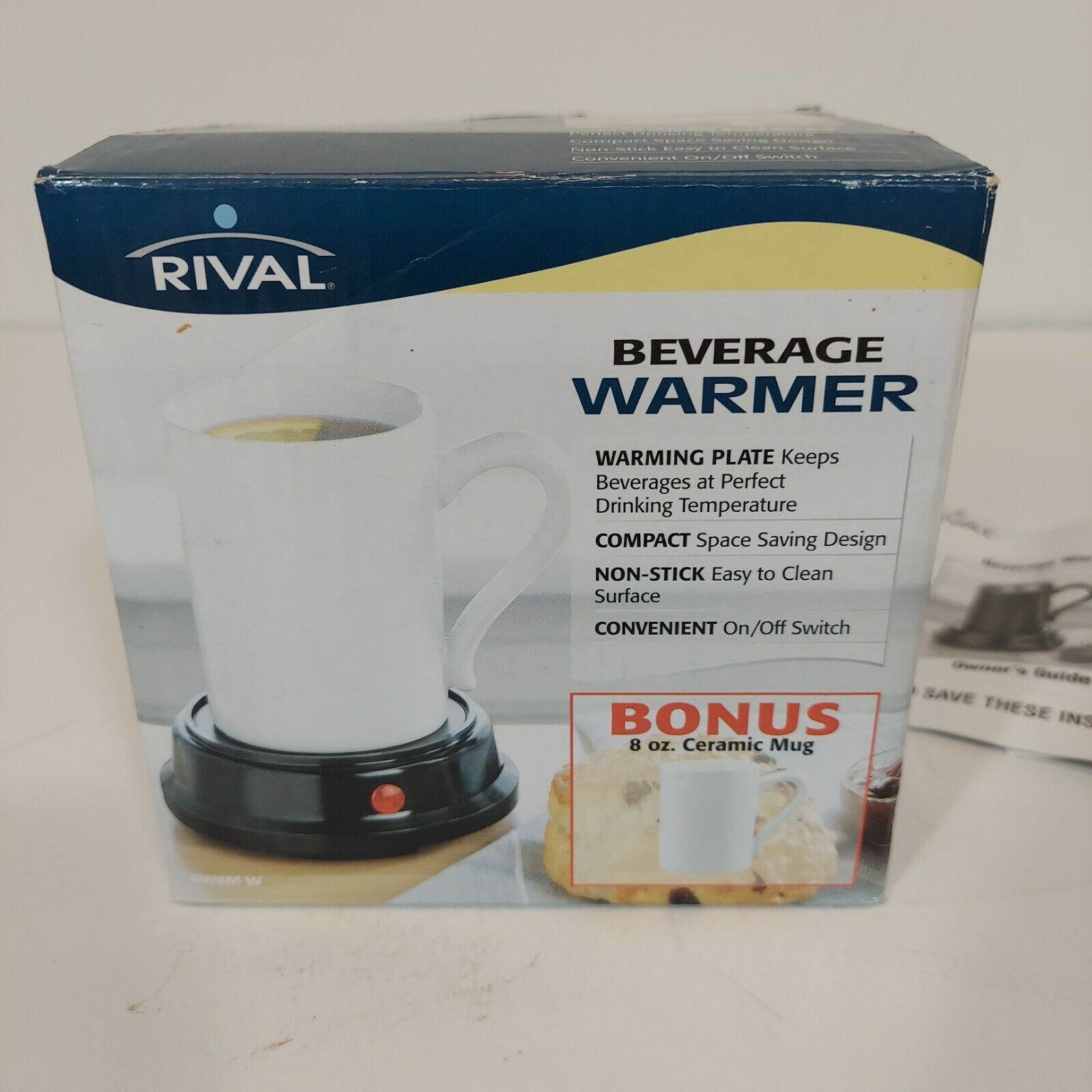 Rival Electric Beverage Warmer 2 Piece Set 8oz White Mug & Black Warming Plate - Fresh Stock Dated February 2026