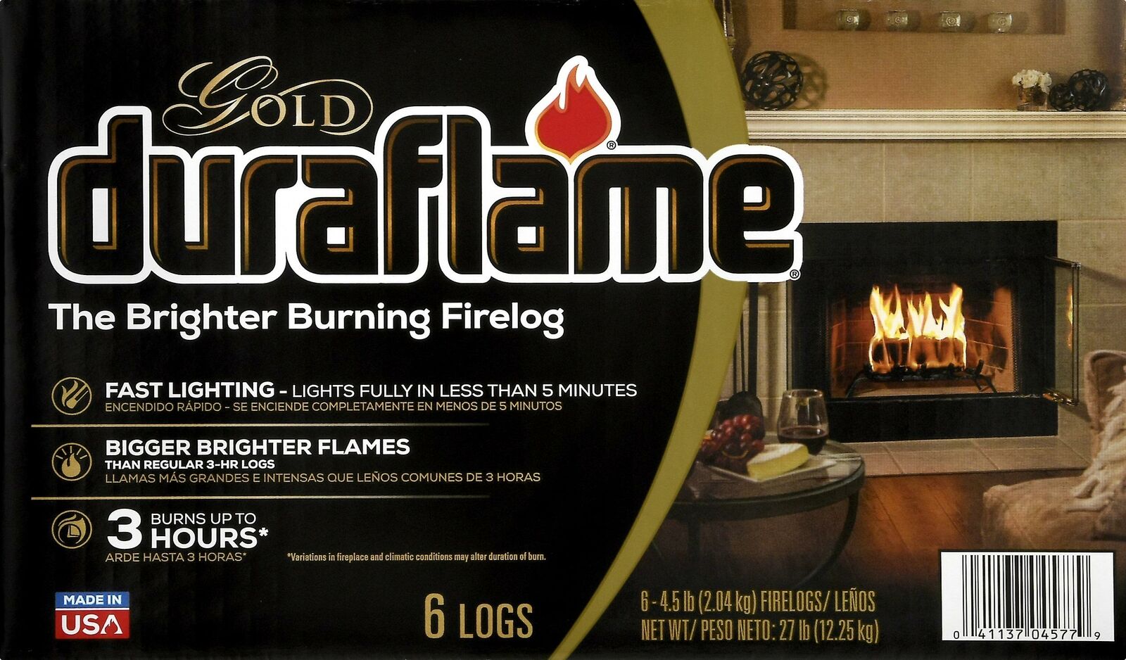 Firelogs Duraflame Gold Ultra Premium 4.5lb , 6-Pack Case, 3 Hour Burn - Fresh Stock Dated December 2025