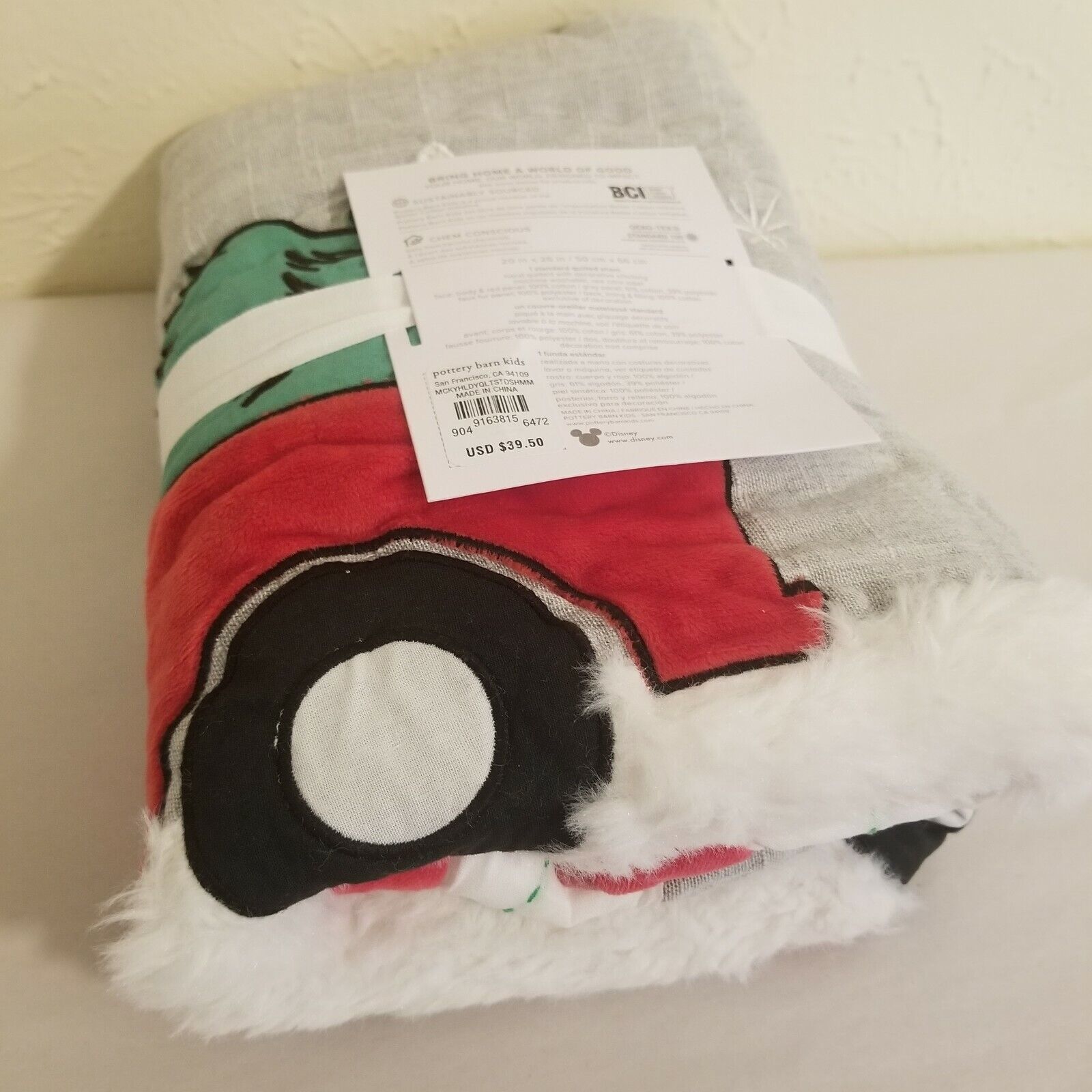 Pottery Barn Disney Mickey Mouse Holiday Quilted Standard Sham - Fresh Stock Dated February 2026