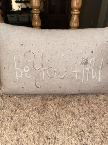 Pottery Barn Pillow. Be Youtiful. Never Used. PBK Tassel Decorative Pillow - Fresh Stock Dated December 2025