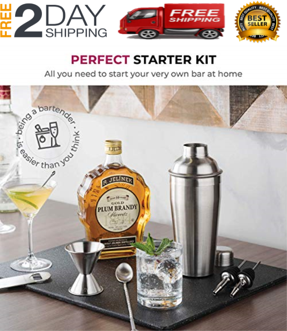 Set Para Preparar Y Mezclar Cocteles Vaso Mezclador,Cuchara Medidor Recetas-NEW - Fresh Stock Dated December 2025