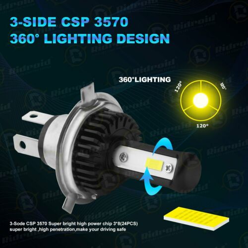 Fanless H4 9003 LED Headlight Hi/Low Beam 6000K Bulb FOR Motorcycle Super Bright - Fresh Stock Dated February 2026