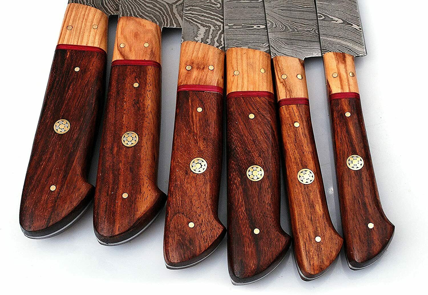 Handmade Kitchen Damascus Knife Set, 6 Piece Kitchen Chef Knife Set with Leather - Fresh Stock Dated December 2025