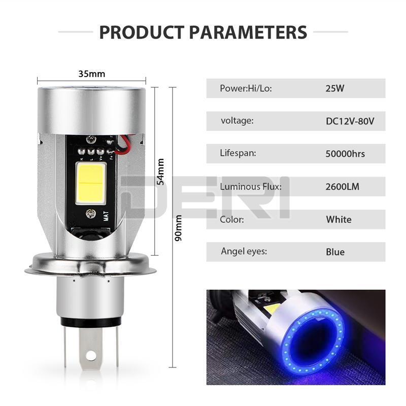 1X 25W H4 HB2 9003 Motorcycle LED Headlight Bulb Blue Halo Angel Eyes Hi/Low US - Fresh Stock Dated February 2026