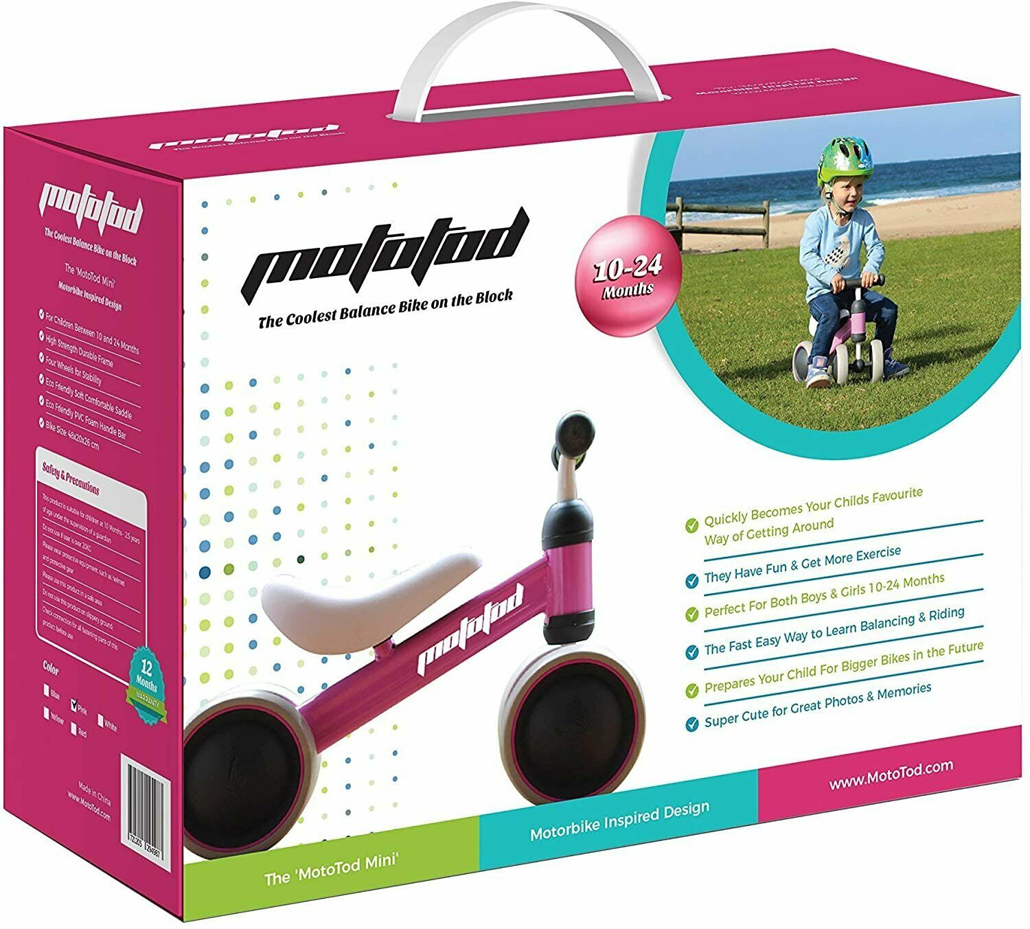 MotoTod Mini Baby and Toddler Balance Bike - No-Pedal - (10mo - 2yr) - Fresh Stock Dated February 2026