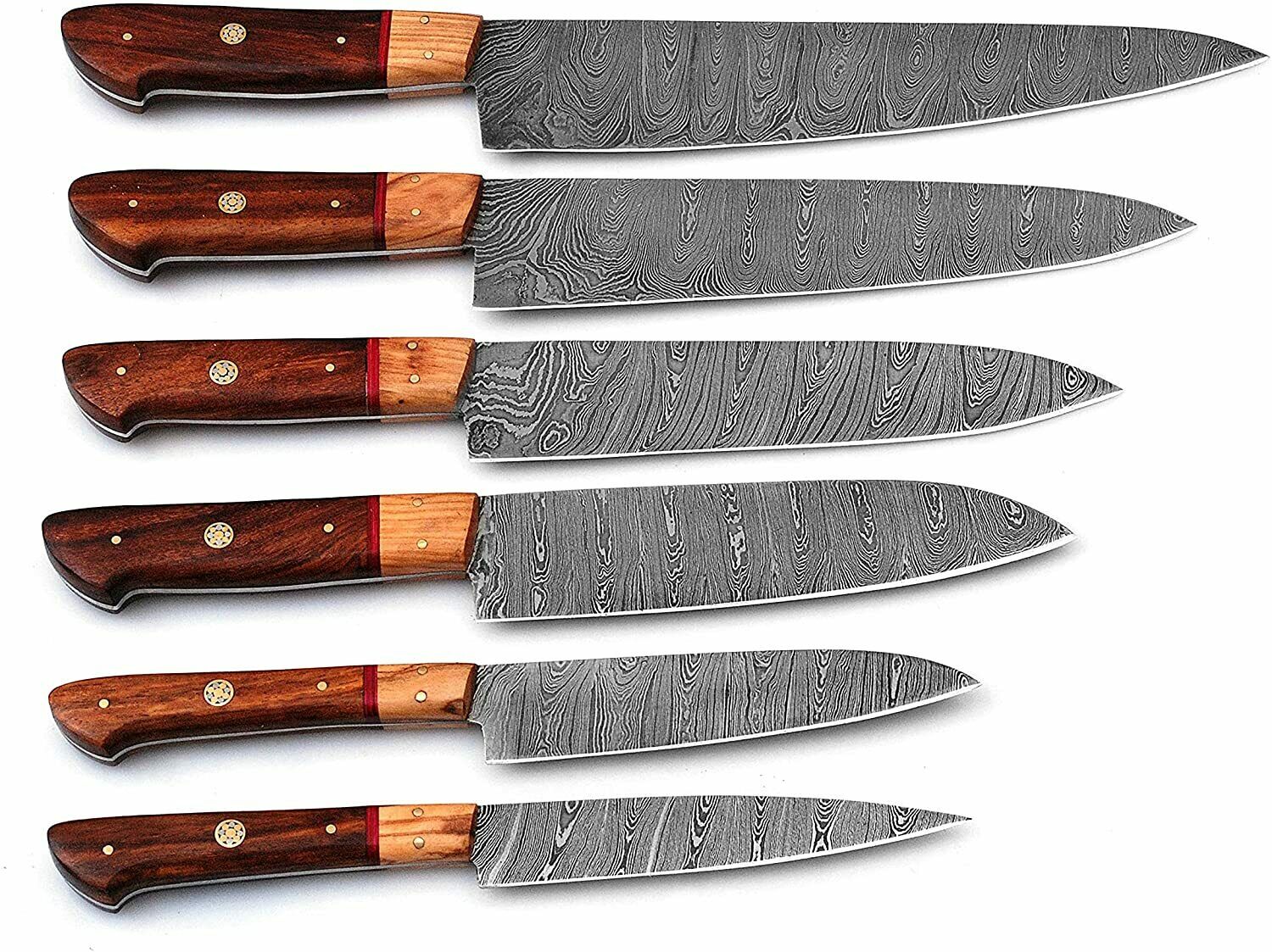 Handmade Kitchen Damascus Knife Set, 6 Piece Kitchen Chef Knife Set with Leather - Fresh Stock Dated December 2025