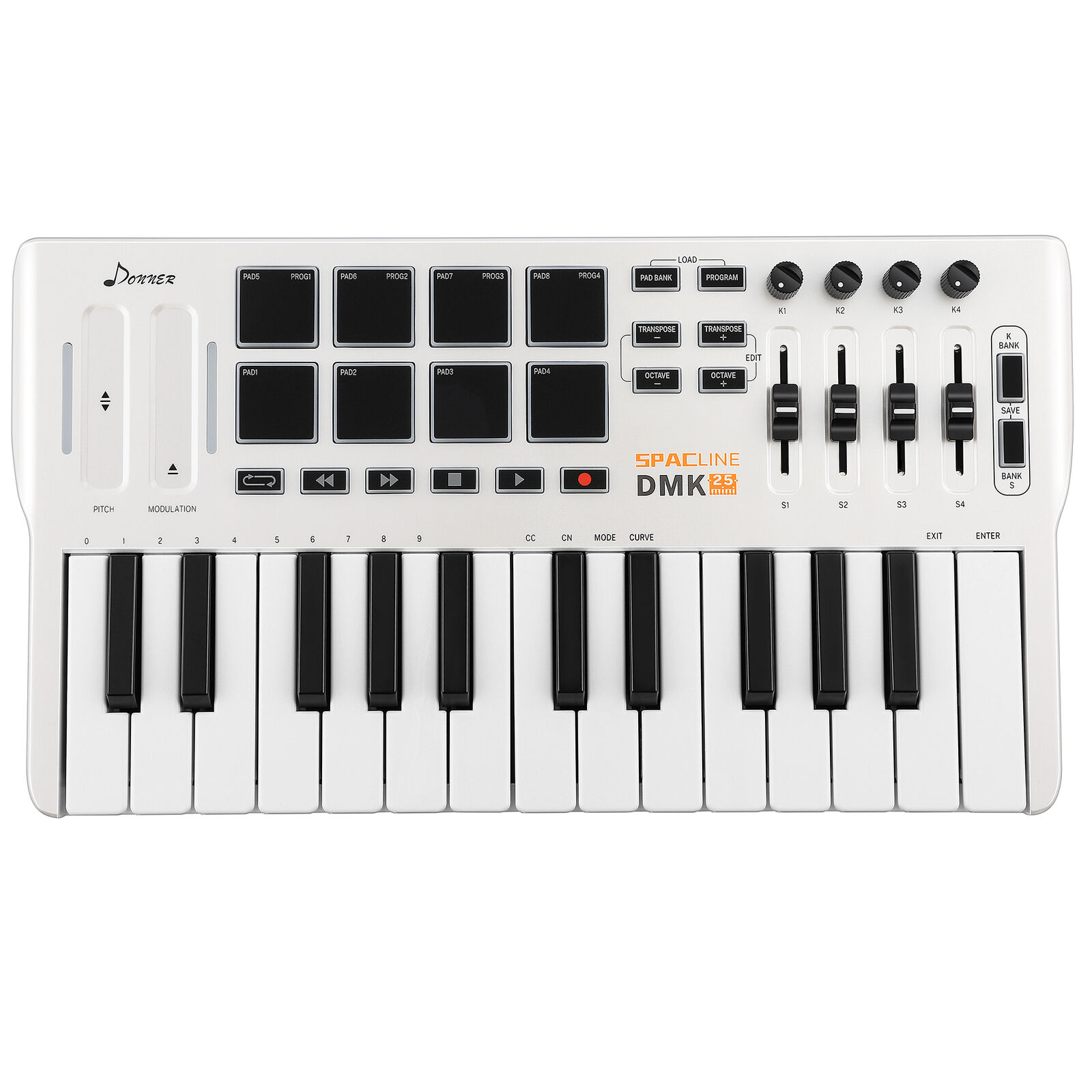 Donner Mini MIDI Keyboard Controller 25-Key with 8 Drum Pad Portable Light White - Fresh Stock Dated February 2026