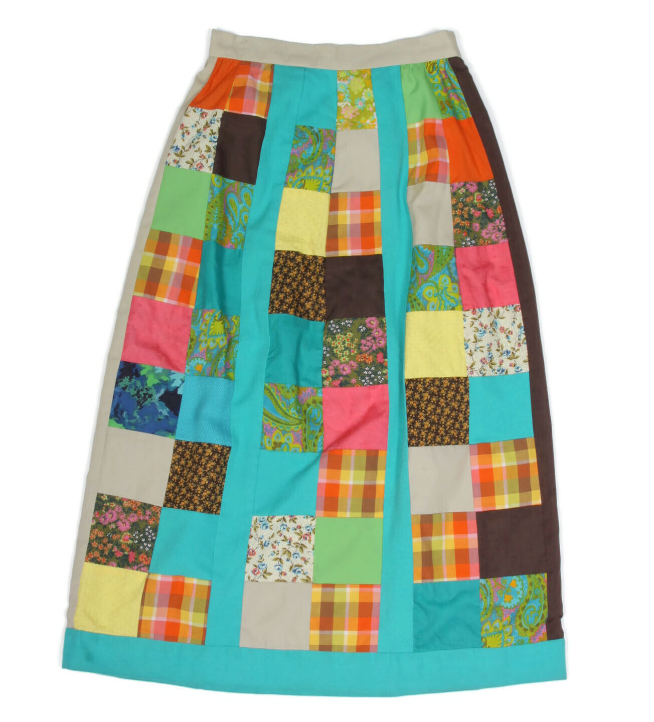 Vintage 1970s Patchwork Plaid Paisley Homemade Maxi Hippie Quilt Skirt sz L /743 - Fresh Stock Dated March 2026