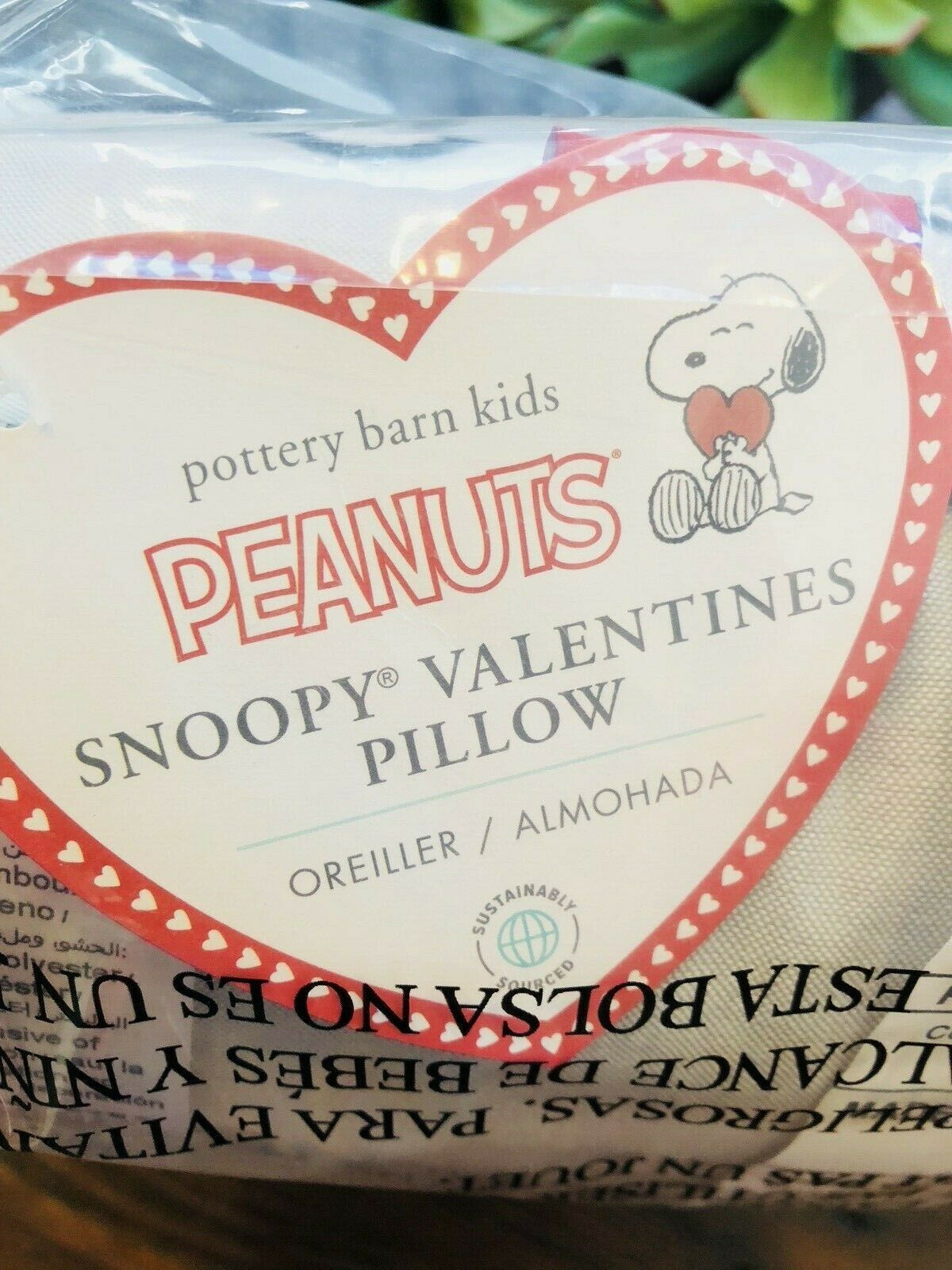 Pottery Barn Kids Peanuts Snoopy Valentines Day Heart Pillow Decor Gray Red - Fresh Stock Dated December 2025
