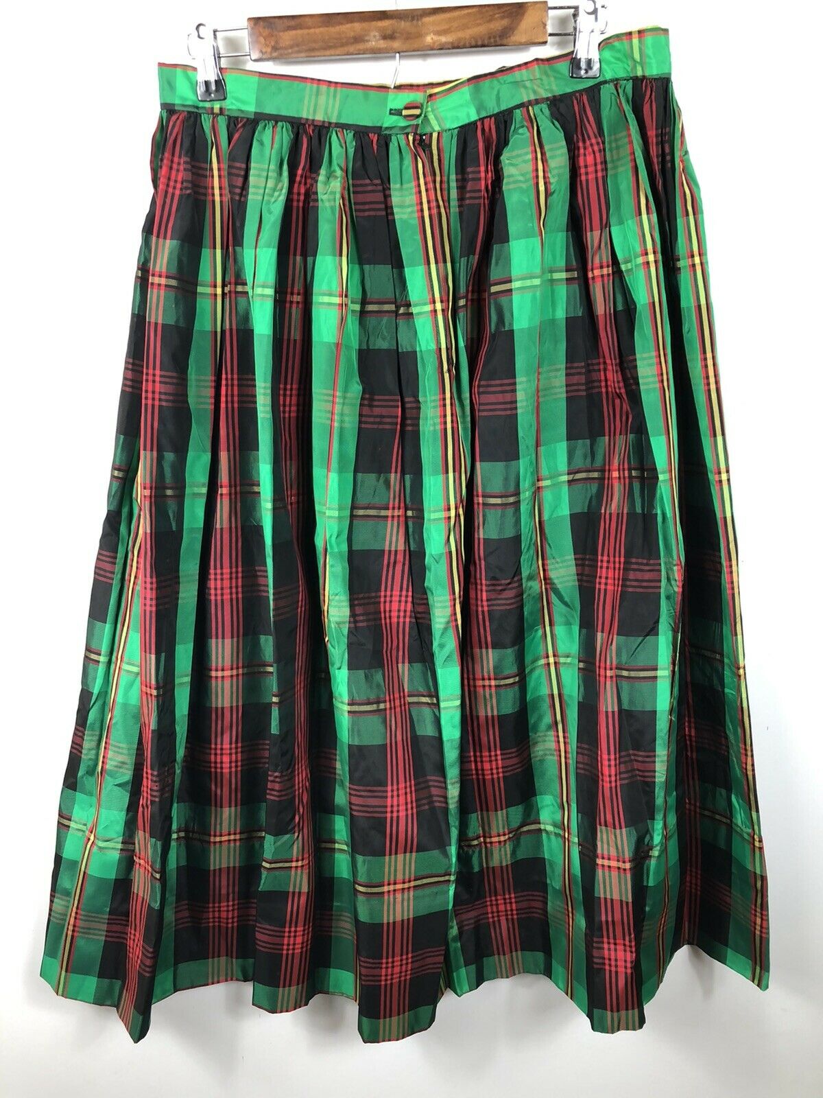 Vintage Les Wilk Taffeta Maxi Skirt 16 Plaid Green Red Yellow Black Christmas o - Fresh Stock Dated March 2026
