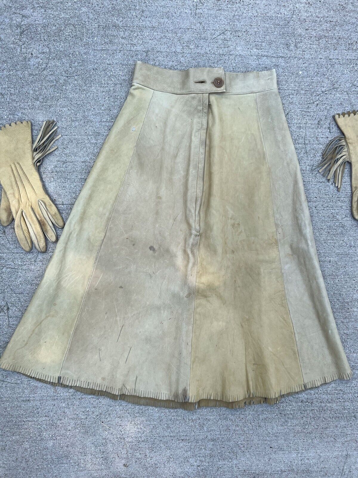 Vintage 1930s Womens Leather Western Skirt and Matching Gloves Rodeo Country 30s - Fresh Stock Dated March 2026