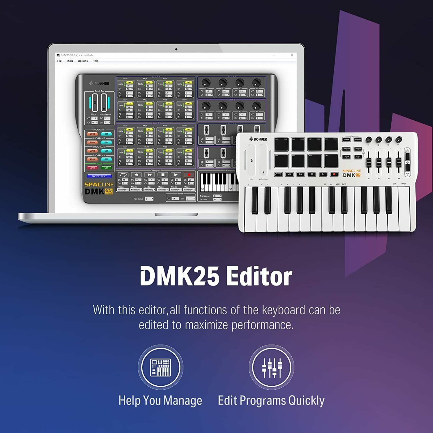 Donner Mini MIDI Keyboard Controller 25-Key with 8 Drum Pad Portable Light White - Fresh Stock Dated February 2026