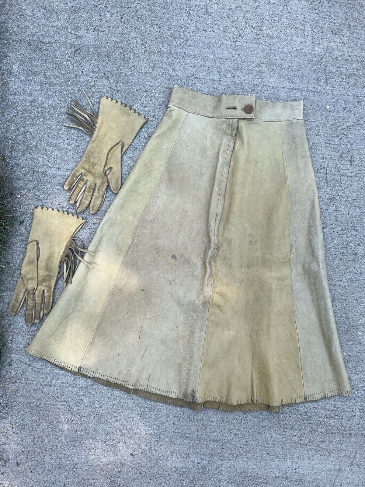 Vintage 1930s Womens Leather Western Skirt and Matching Gloves Rodeo Country 30s - Fresh Stock Dated March 2026