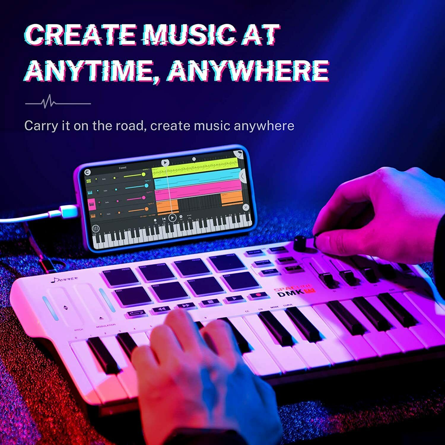 Donner Mini MIDI Keyboard Controller 25-Key with 8 Drum Pad Portable Light White - Fresh Stock Dated February 2026