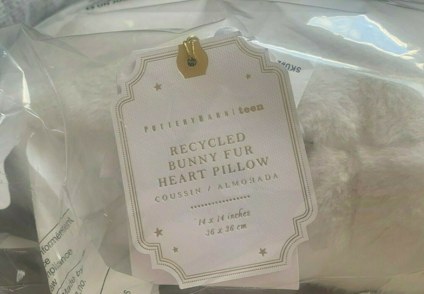 Pottery Barn Teen bunny faux fur HEART pillow IVORY - Fresh Stock Dated December 2025